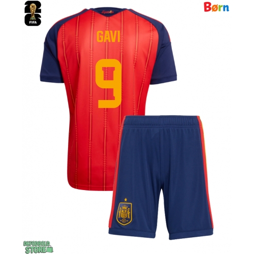 Spanien Paez Gavi #9 Replika Babytøj Hjemmebanesæt Børn VM 2026 Kortærmet (+ Korte bukser)
